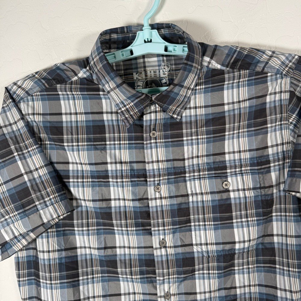 Kuhl Shirt Mens Large Blue Plaid Short Sleeve Hiking Outdoor Lightweight Button